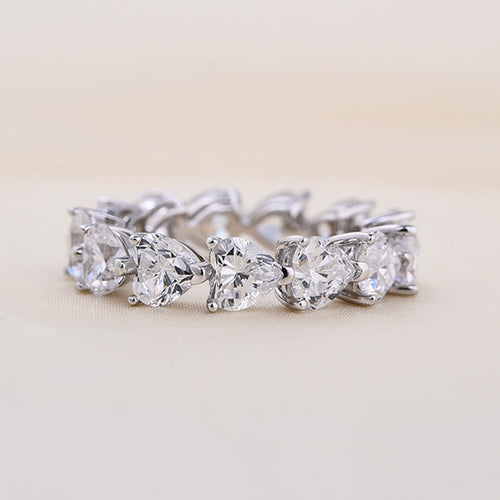 Eternity Heart Cut Wedding Band in Sterling Silver Shineofdiamond