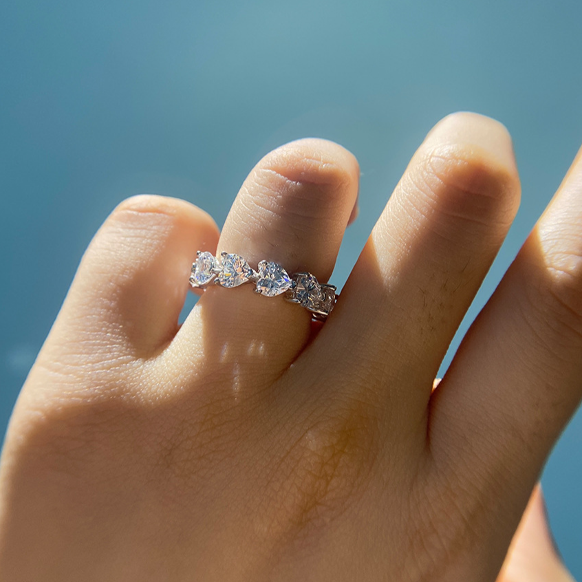 Eternity Heart Cut Wedding Band in Sterling Silver Shineofdiamond