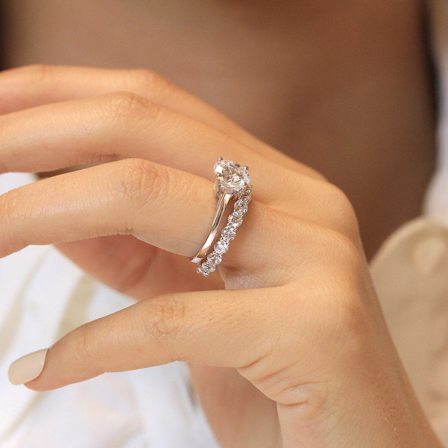 2pcs Solitaire Round Cut Wedding Ring Set Eternity Ring in Sterling Silver Shineofdiamond