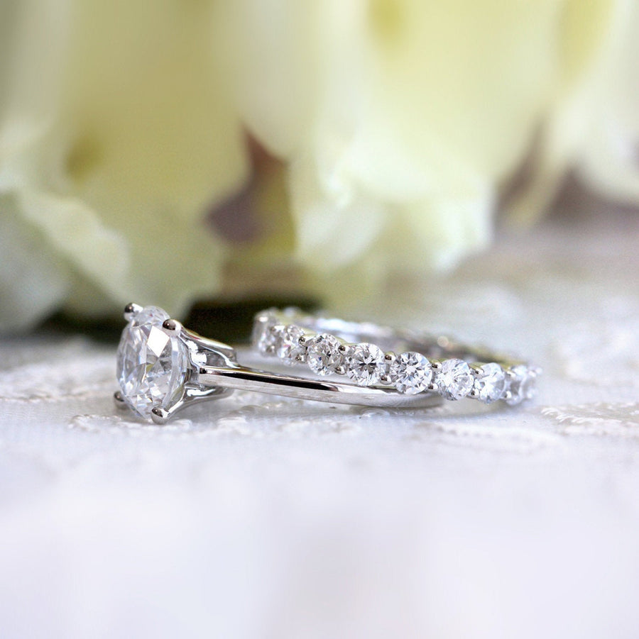2pcs Solitaire Round Cut Wedding Ring Set Eternity Ring in Sterling Silver Shineofdiamond