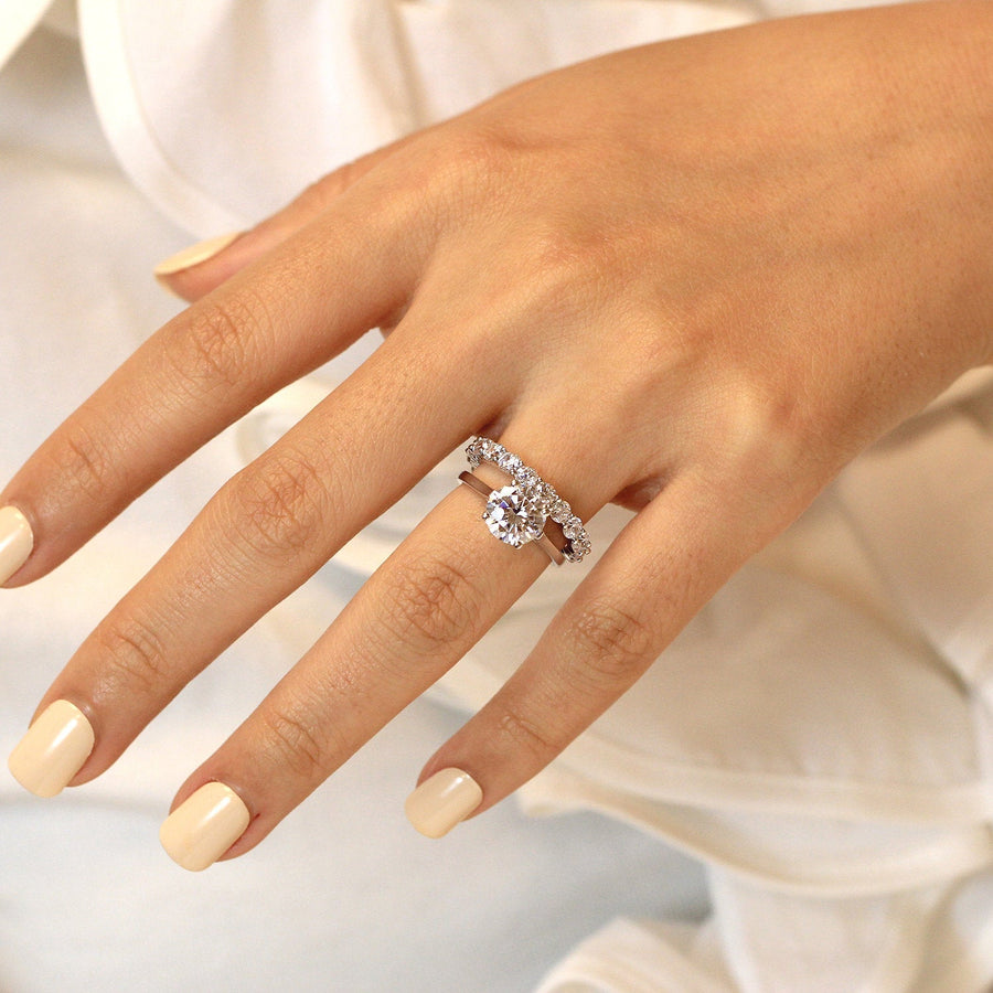2pcs Solitaire Round Cut Wedding Ring Set Eternity Ring in Sterling Silver Shineofdiamond