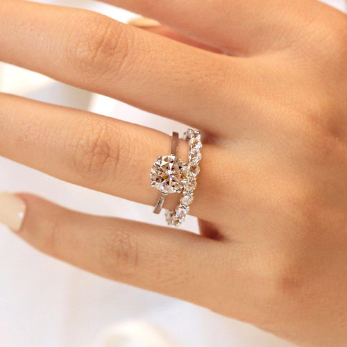 2pcs Solitaire Round Cut Wedding Ring Set Eternity Ring in Sterling Silver Shineofdiamond