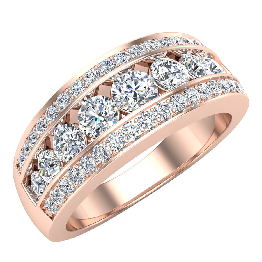 Three Row Half Eternity Band  Rose Gold Wedding Band in Sterling Silver Shineofdiamond
