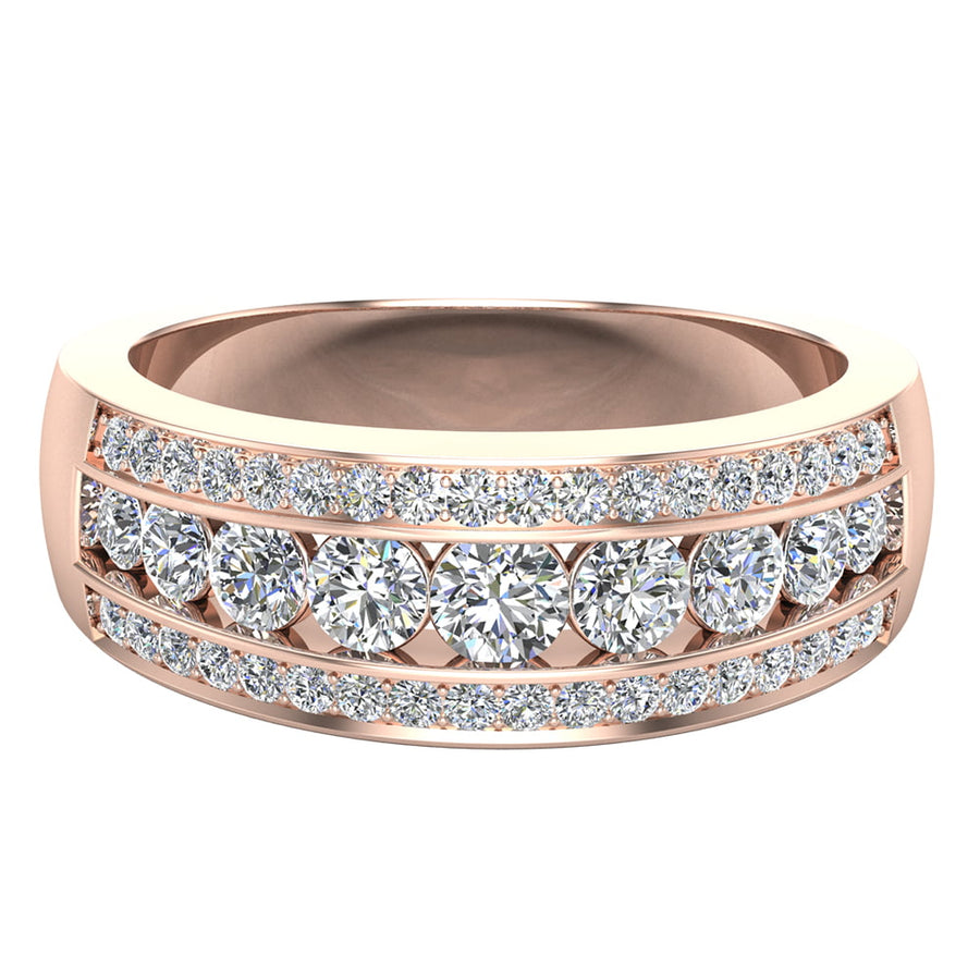 Three Row Half Eternity Band  Rose Gold Wedding Band in Sterling Silver Shineofdiamond