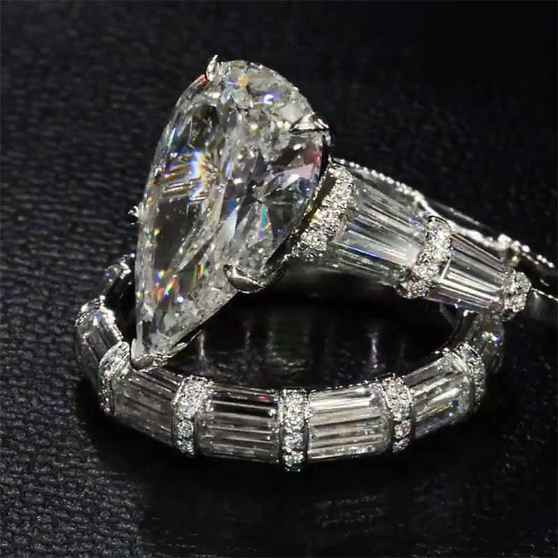 Gorgeous 5ct Pear Cut Wedding Bridal Set In Sterling Silver hot