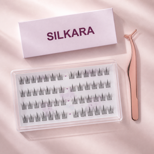 Silkara starter set with pre-glued lash tray and applicator