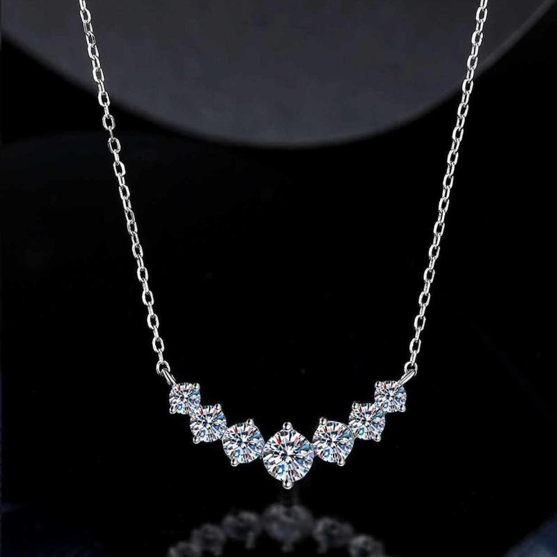 D Color Moissanite 7-Round Cut Stones Pendant Necklace in Sterling Silver Shineofidamond