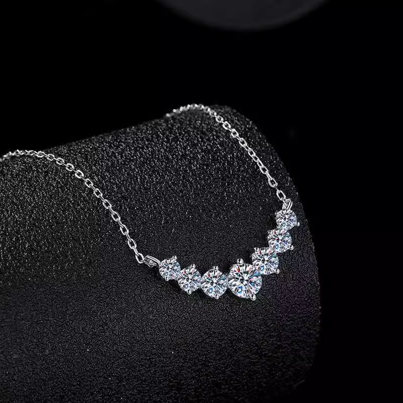 D Color Moissanite 7-Round Cut Stones Pendant Necklace in Sterling Silver Shineofidamond