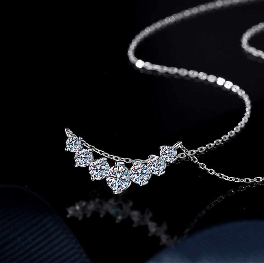 D Color Moissanite 7-Round Cut Stones Pendant Necklace in Sterling Silver Shineofidamond