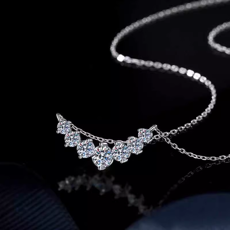 D Color Moissanite 7-Round Cut Stones Pendant Necklace in Sterling Silver Shineofidamond