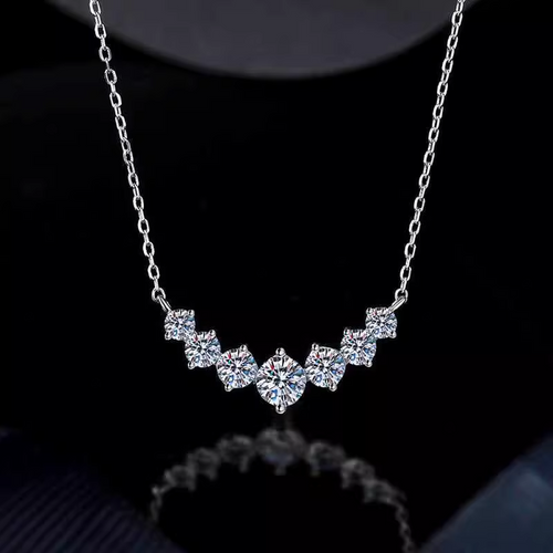 D Color Moissanite 7-Round Cut Stones Pendant Necklace in Sterling Silver Shineofidamond