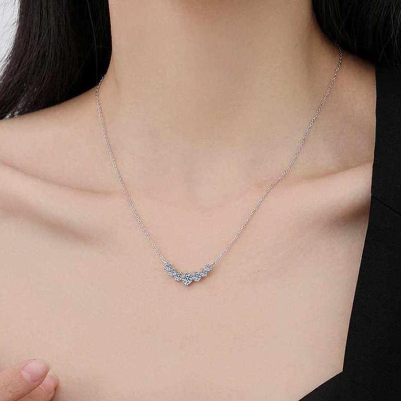 D Color Moissanite 7-Round Cut Stones Pendant Necklace in Sterling Silver Shineofidamond