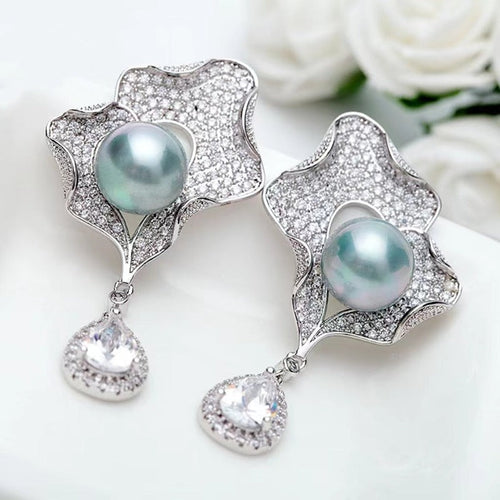 Elegant Pearl Shell Design Drop Earrings in Sterling Silver Shineofdiamond