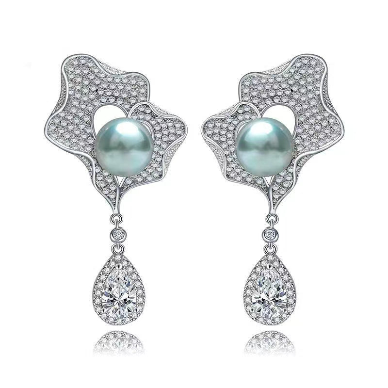 Elegant Pearl Shell Design Drop Earrings in Sterling Silver Shineofdiamond