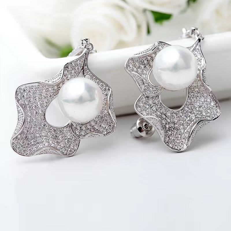 Elegant Pearl Shell Design Drop Earrings in Sterling Silver Shineofdiamond
