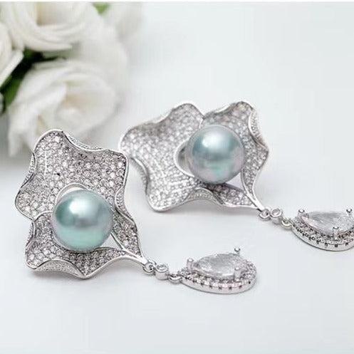 Elegant Pearl Shell Design Drop Earrings in Sterling Silver Shineofdiamond