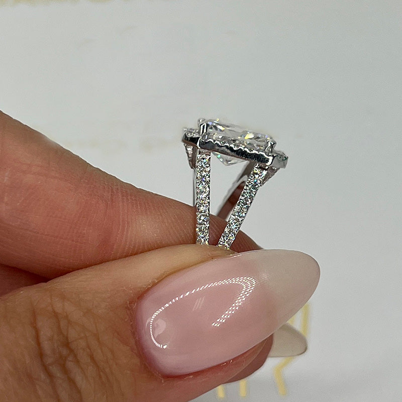 Split Shank Halo Radiant Cut Engagement Ring In Sterling Silver Shineofdiamond