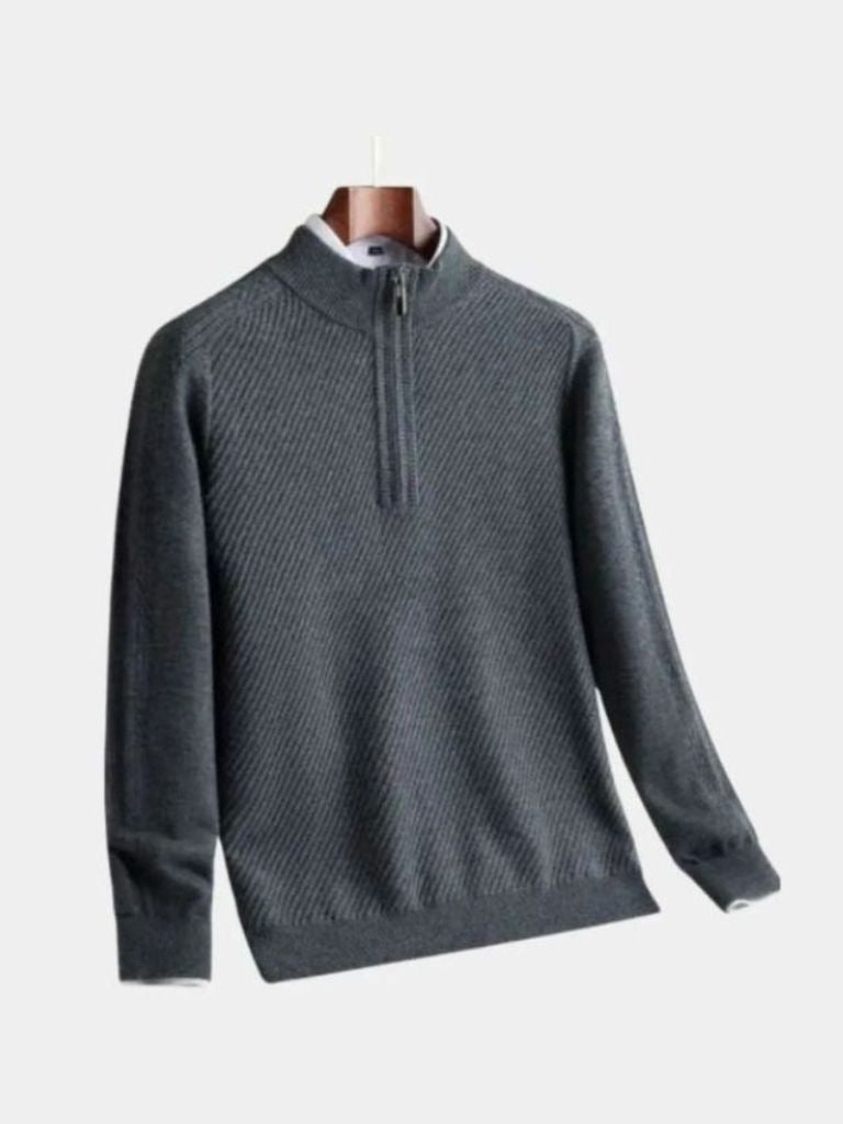 Stripe Quarter Zip Wool Sweater - CAAYWORLD CAAYWORLD