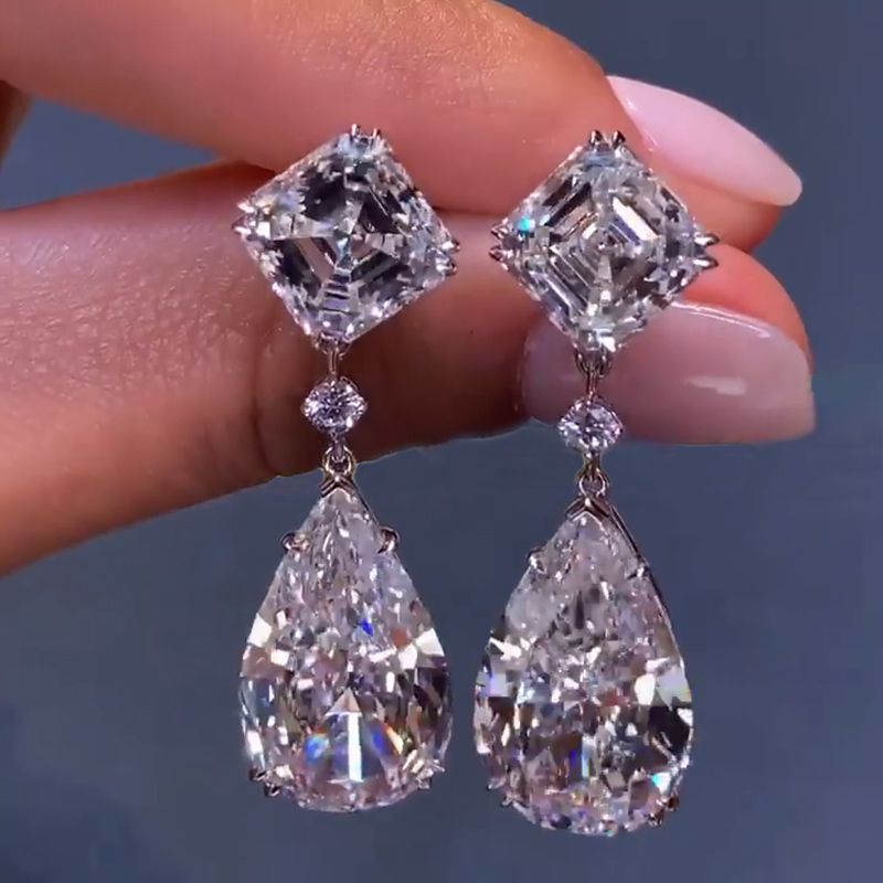 11ct Pear Cut White Zircon Drop Earrings Shine of Diamond