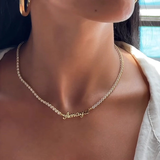 Custom Name Tennis Chain Necklace – Sterling Silver Name Pendant hot