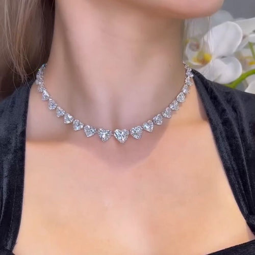 Heart Cut Tennis Necklace in Sterling Silver Shineofdiamond