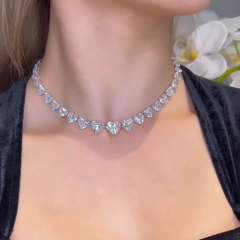 Heart Cut Tennis Necklace in Sterling Silver Shineofdiamond