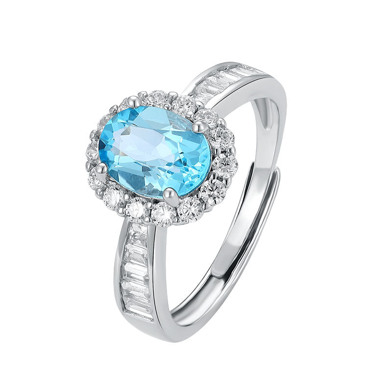 Handcrafted Halo Topaz Ring for Women ¨C Sterling Silver, Adjustable Size hot