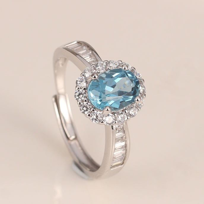 Handcrafted Halo Topaz Ring for Women ¨C Sterling Silver, Adjustable Size hot