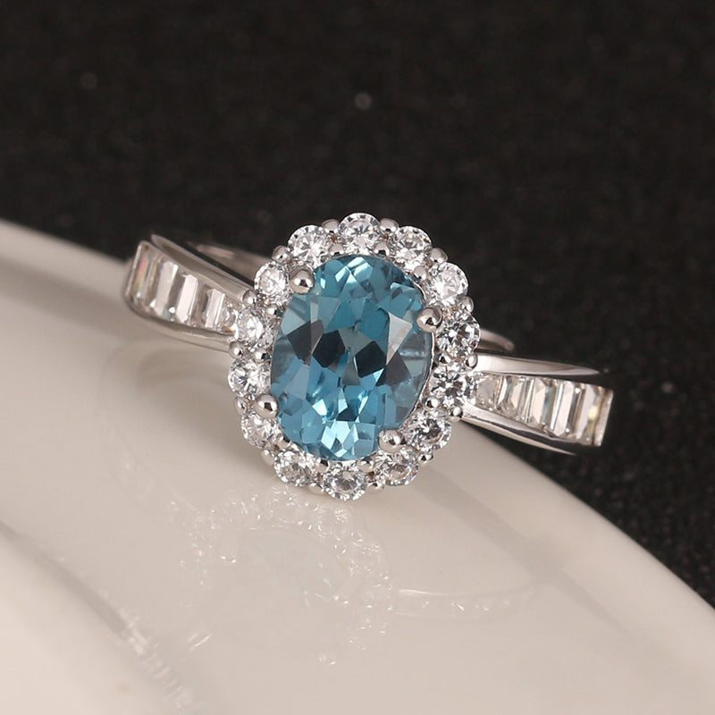 Handcrafted Halo Topaz Ring for Women ¨C Sterling Silver, Adjustable Size hot