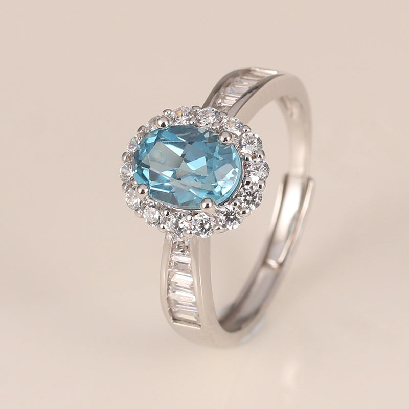 Handcrafted Halo Topaz Ring for Women ¨C Sterling Silver, Adjustable Size hot
