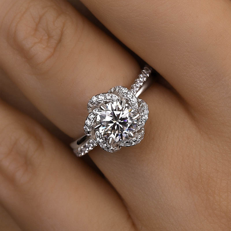 Beautiful Twist Design Flower Round Cut Engagement Ring in Sterling Silver shineofdiamond