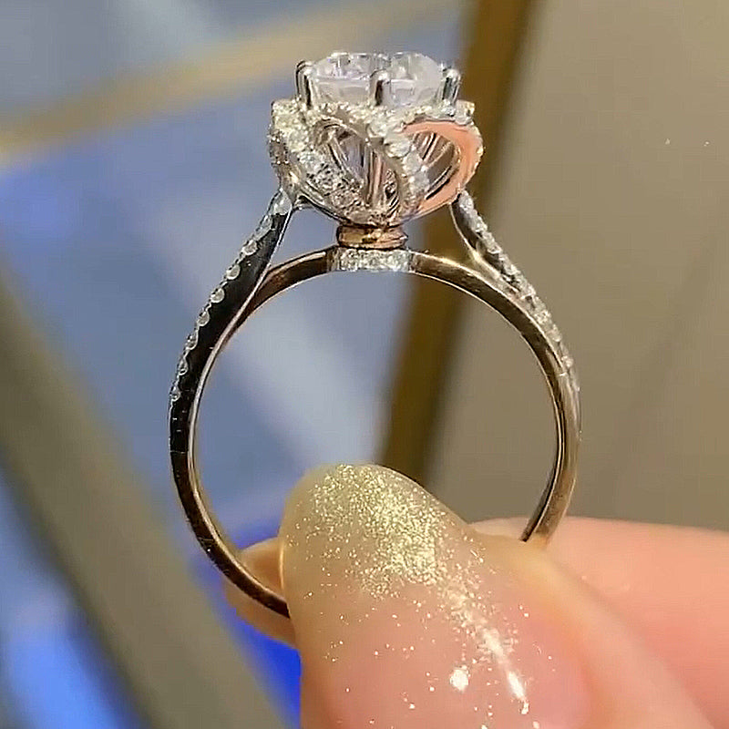 Beautiful Twist Design Flower Round Cut Engagement Ring in Sterling Silver shineofdiamond