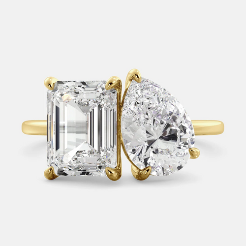 Two Stone Pear Cut & Emerald Cut Ring in Rose Gold/Golden Tone hot