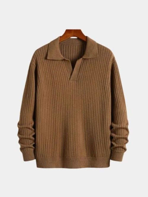 V-Neck Polo Sweater Ribbed - CAAYWORLD CAAYWORLD
