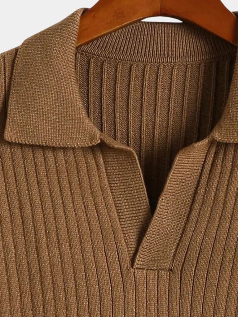 V-Neck Polo Sweater Ribbed - CAAYWORLD CAAYWORLD