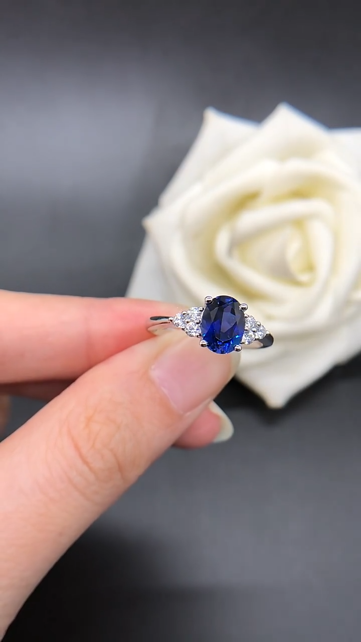 Blue Oval Cut Sterling Silver Ring Carly Jewelry