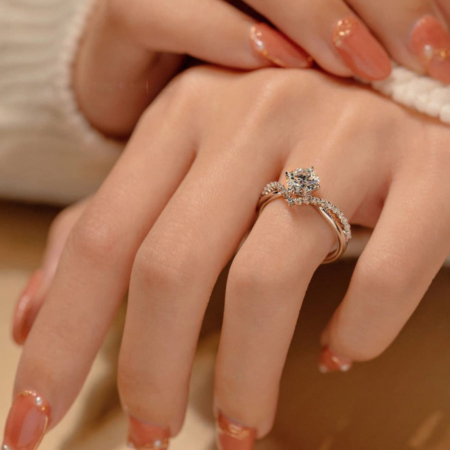 Round Cut V-Shaped Sterling Silver Engagement Ring Shineofidamond