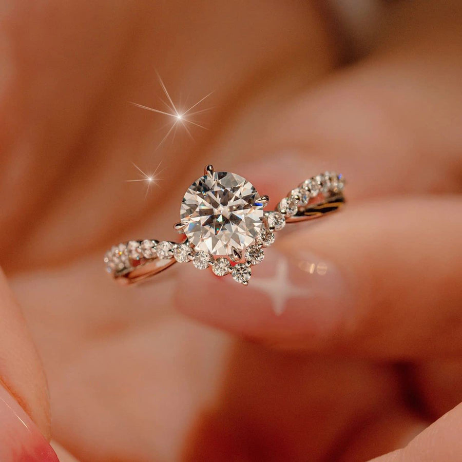 Round Cut V-Shaped Sterling Silver Engagement Ring Shineofidamond