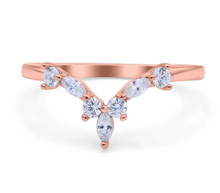 V Shape Marquise and Round Curved Band in Sterling Silver Shineofdiamond