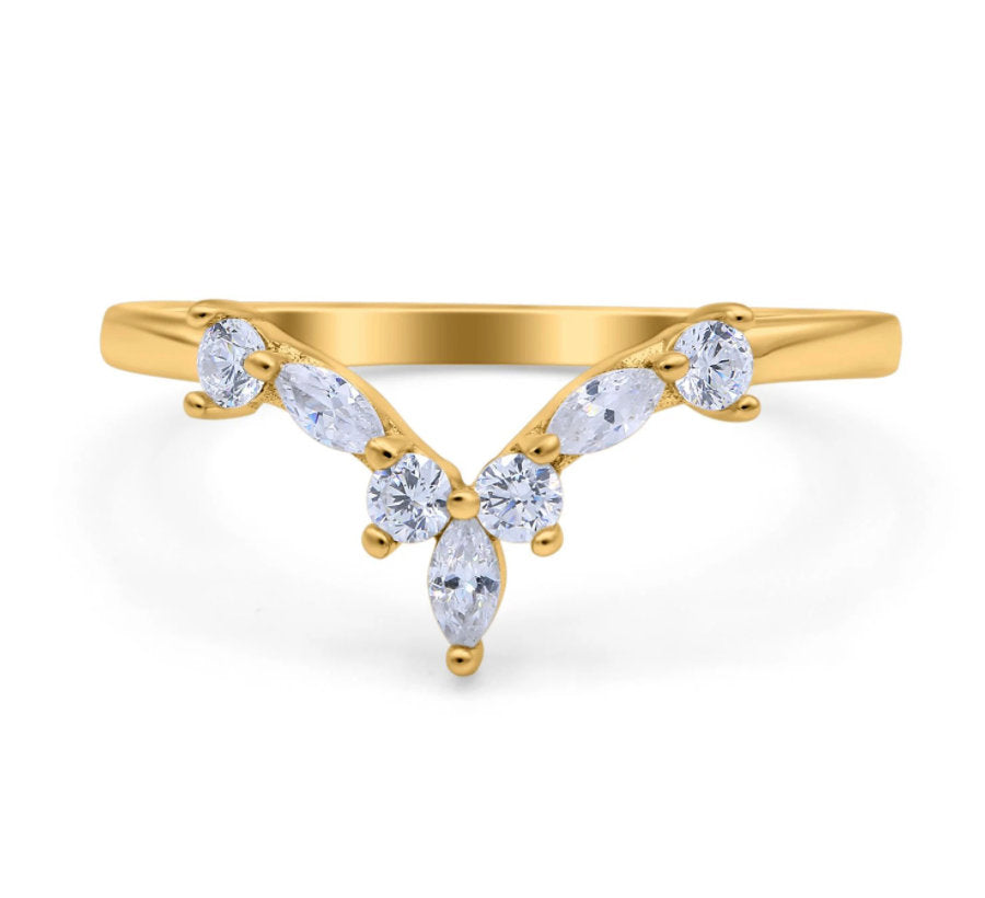 V Shape Marquise and Round Curved Band in Sterling Silver Shineofdiamond