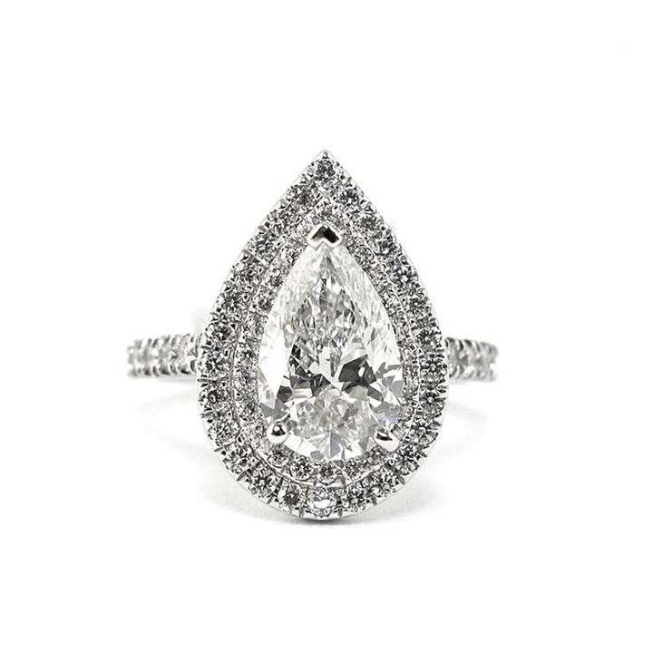 Pear Cut Halo 3-Pieces Bridal Set In Sterling Silver Shineofdiamond