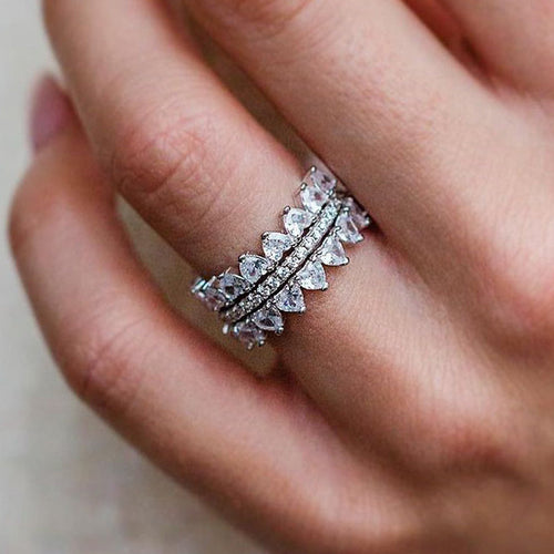 3PCS Heart Cut Wedding Band Set In Sterling Silver Shineofdiamond