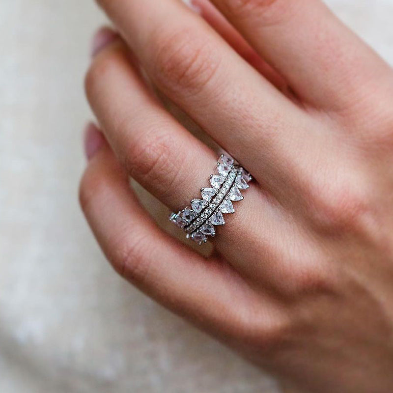 3PCS Heart Cut Wedding Band Set In Sterling Silver Shineofdiamond
