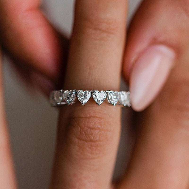 3PCS Heart Cut Wedding Band Set In Sterling Silver Shineofdiamond