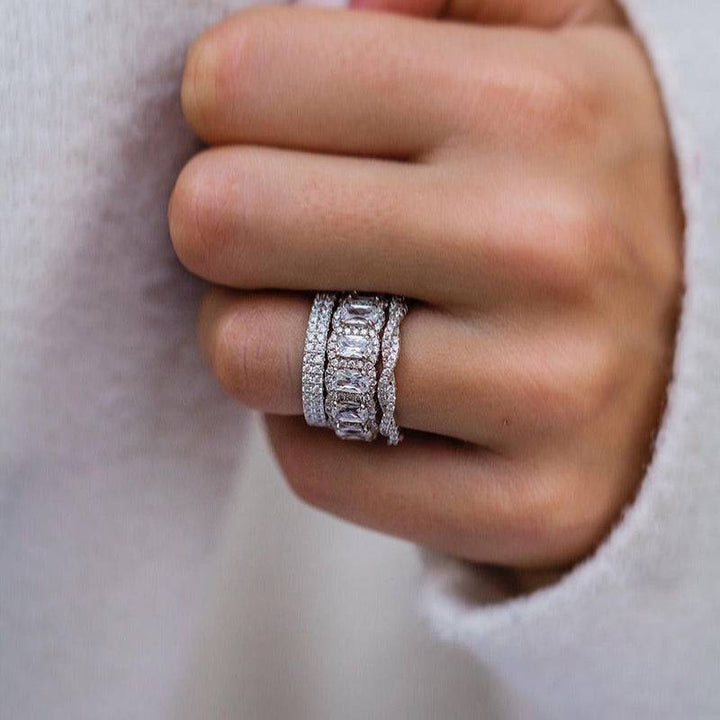 3PCS Cushion Cut  Wedding Band Set Twisted Band In Sterling Silver Shineofdiamond