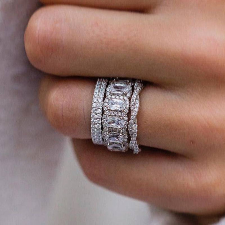 3PCS Cushion Cut  Wedding Band Set Twisted Band In Sterling Silver Shineofdiamond