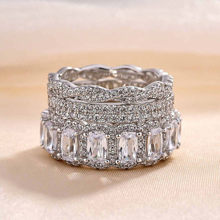 3PCS Cushion Cut  Wedding Band Set Twisted Band In Sterling Silver Shineofdiamond