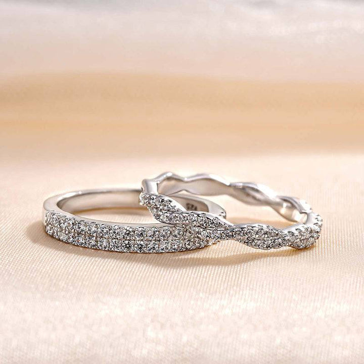 3PCS Cushion Cut  Wedding Band Set Twisted Band In Sterling Silver Shineofdiamond