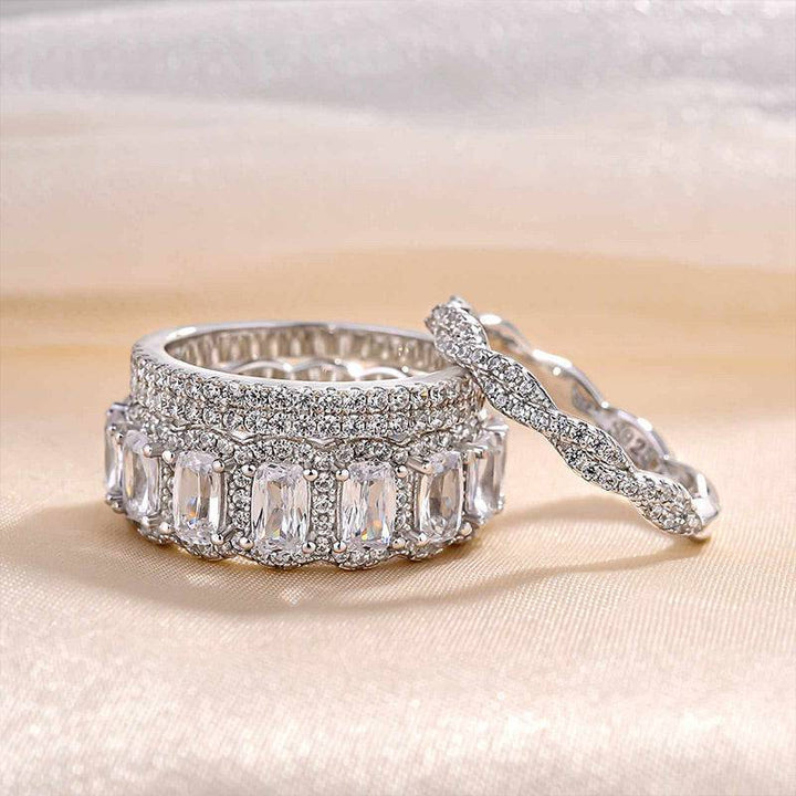 3PCS Cushion Cut  Wedding Band Set Twisted Band In Sterling Silver Shineofdiamond