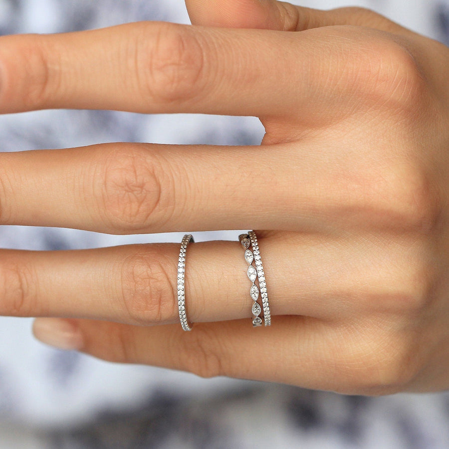 3PCS Mixed Stackable Eternity Wedding Band Ring Set shineofdiamond